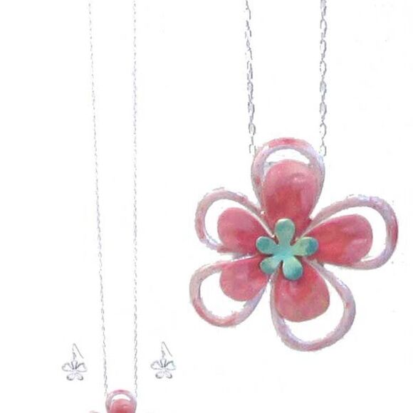 Jewelry - Epoxy flower pendant long necklace set